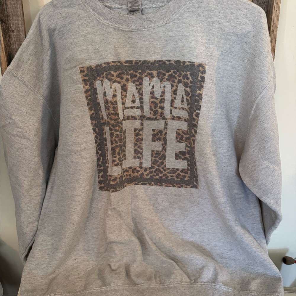 Gildan Gray Sweatshirt with Leopard Print